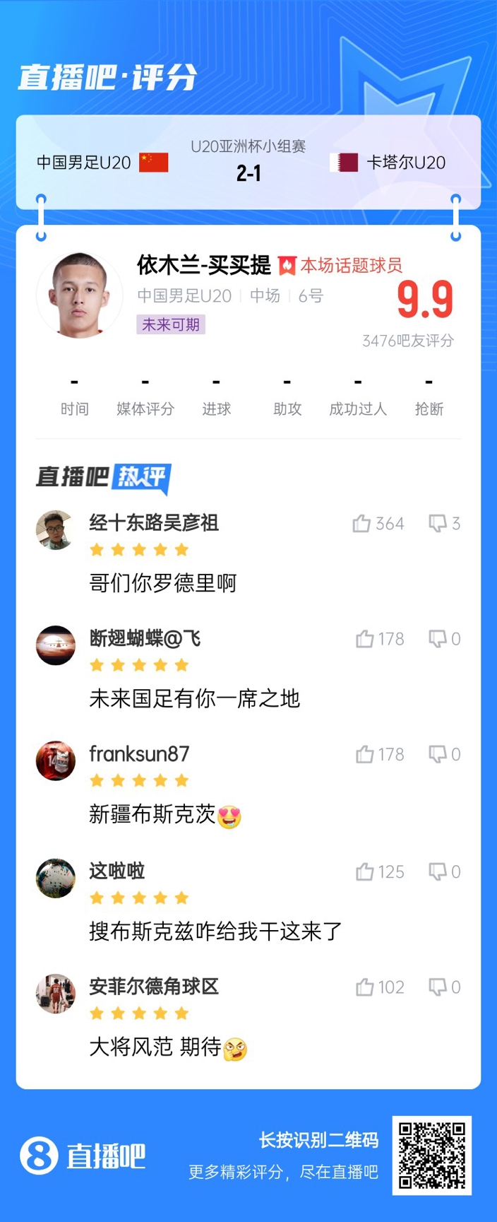  依木蘭+陳澤仕泰山中場(chǎng)連線(xiàn)！19歲依木蘭獲封：新疆布斯克茨！