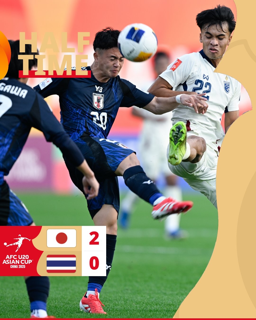 半場-日本U20 2-0領(lǐng)先泰國U20，石井久繼破門+中柱 泰國0射正