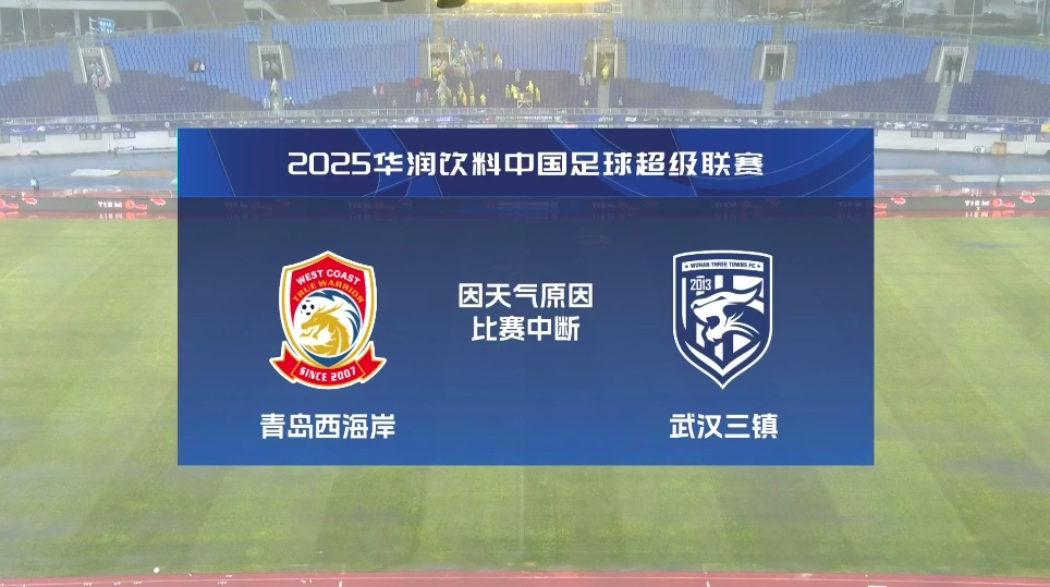  比賽延期！青島西海岸vs武漢三鎮(zhèn)進(jìn)行至18分鐘，因天氣中斷30分鐘