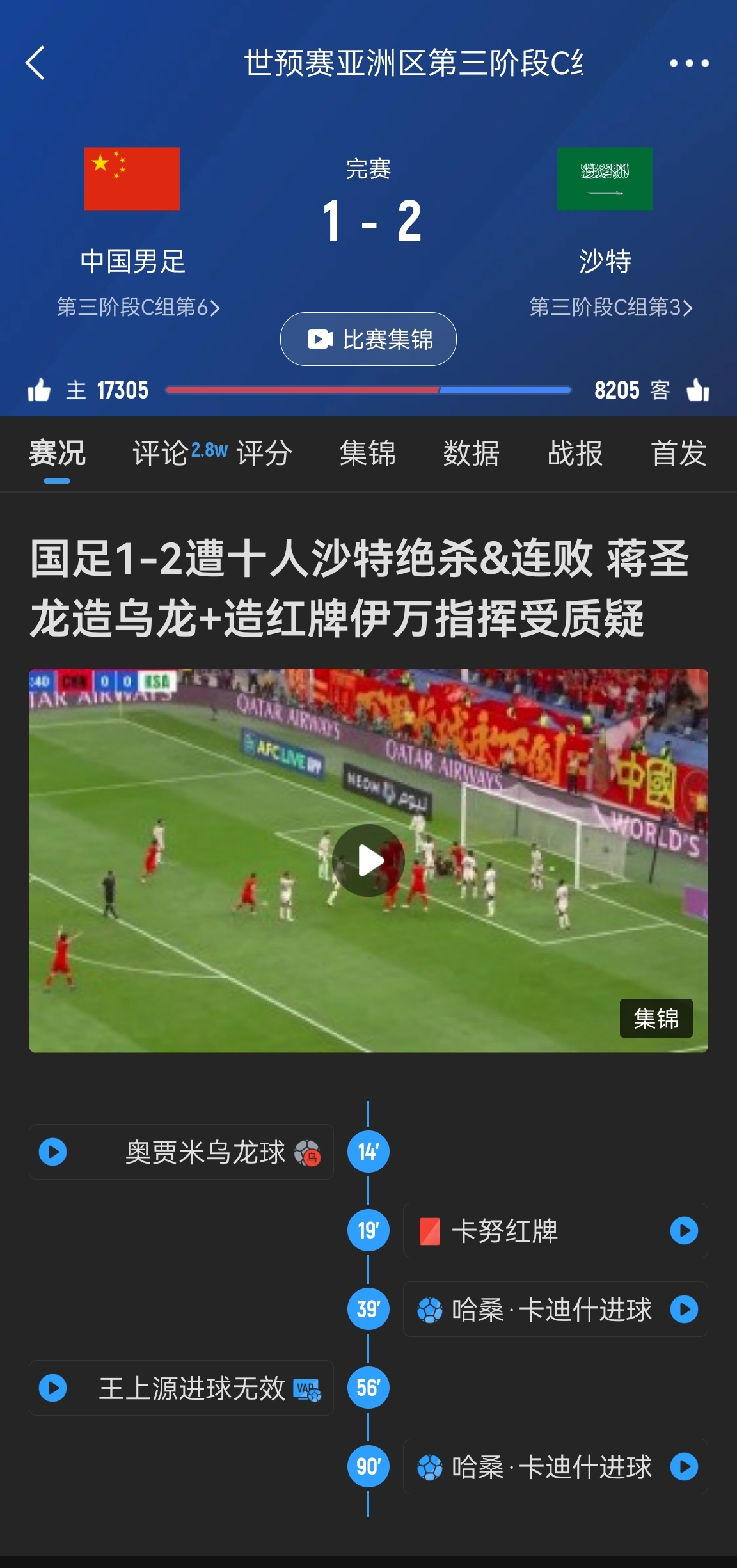  今天什么劇本？首戰(zhàn)沙特也是半場紅牌+蔣光太傷退，最后國足被翻