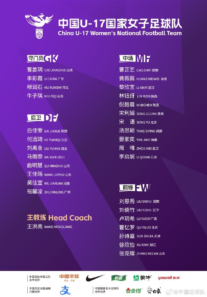  U17女足30人將在蘇州集訓備戰(zhàn)世界杯，姜寧、朱挺擔任訓練員
